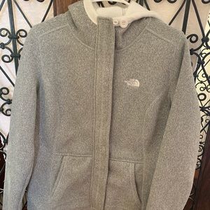 Grey and White Northface Zip-up Jacket